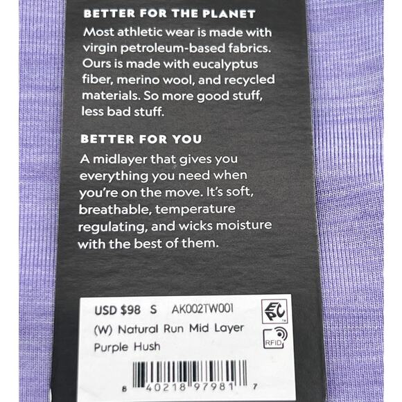 Allbirds Top Wmns Small Quarter Zip Pullover Sweatshirt Mid Layer Run Purple NEW - Picture 10 of 13